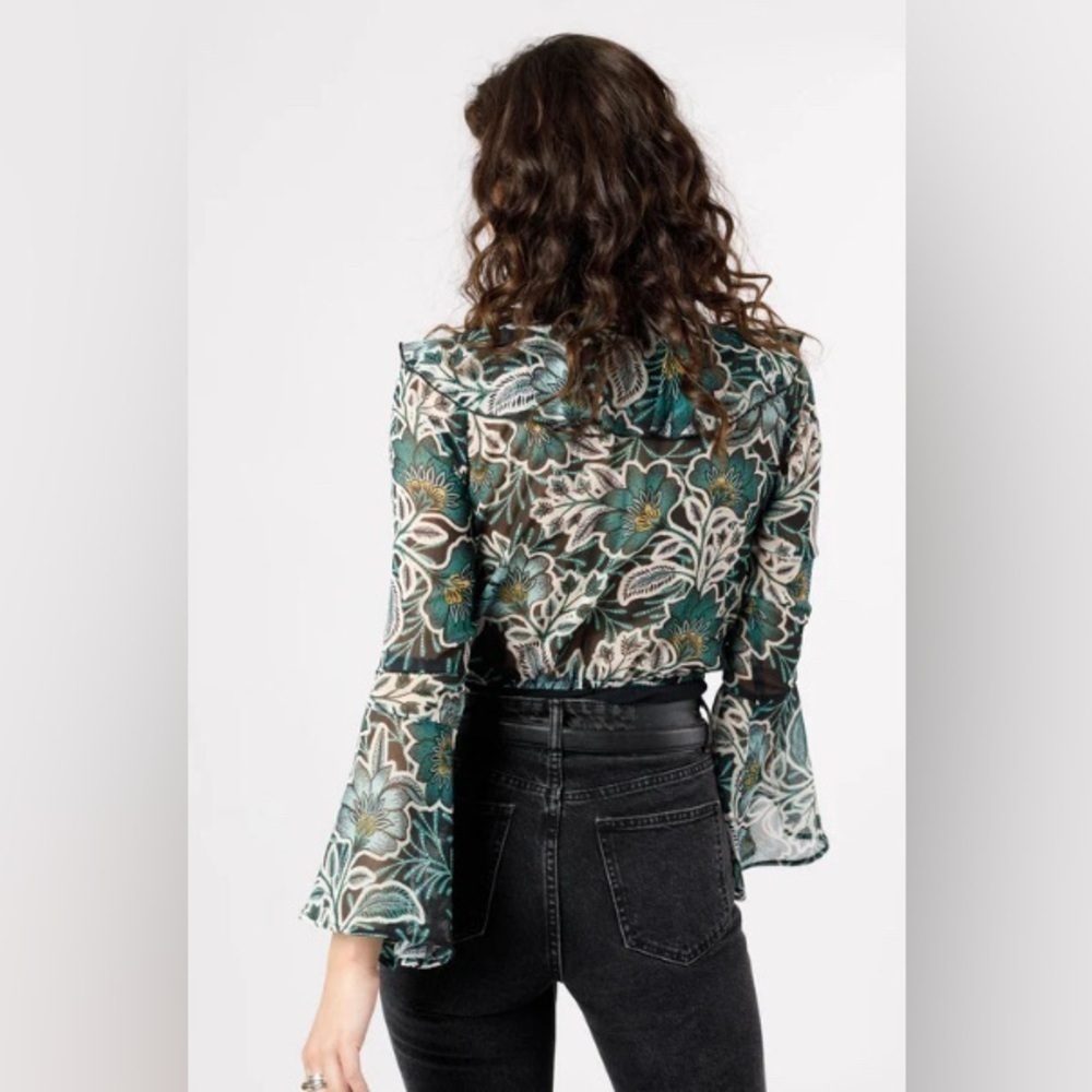 NWT Band of the Free Bonnie Emerald Black Floral Boho Gypsy Bodysuit Size Small - Picture 3 of 12